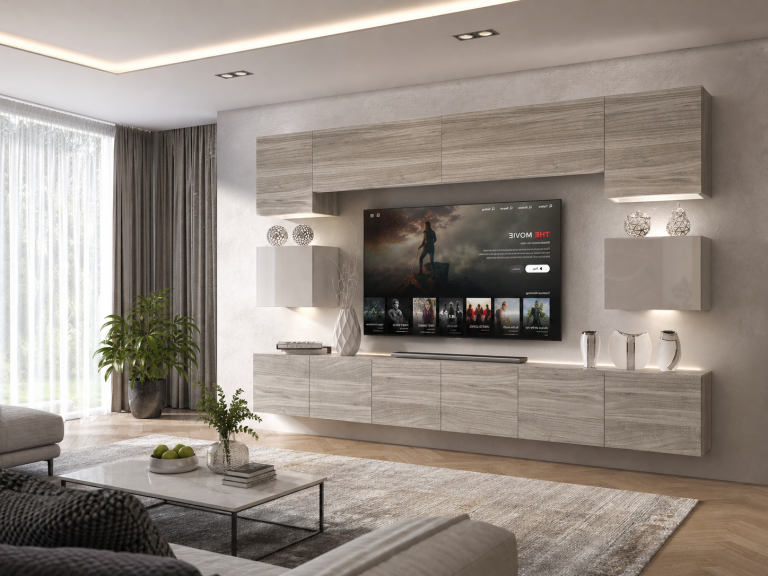 Meblościanka 300 cm TV/RTV biała połysk szary antracyt grafitowy Producent IMP 3/5/W/GW1WGW1/0/0