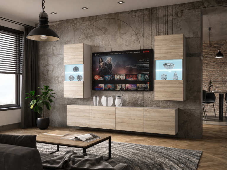 Meblościanka 200 cm TV/RTV dębowa dąb wotan dąb sonoma Producent IMP 7/5/W/DS/0/0