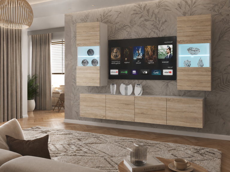 Meblościanka 200 cm TV/RTV dębowa dąb wotan dąb sonoma Producent IMP 7/5/W/DS/0/0