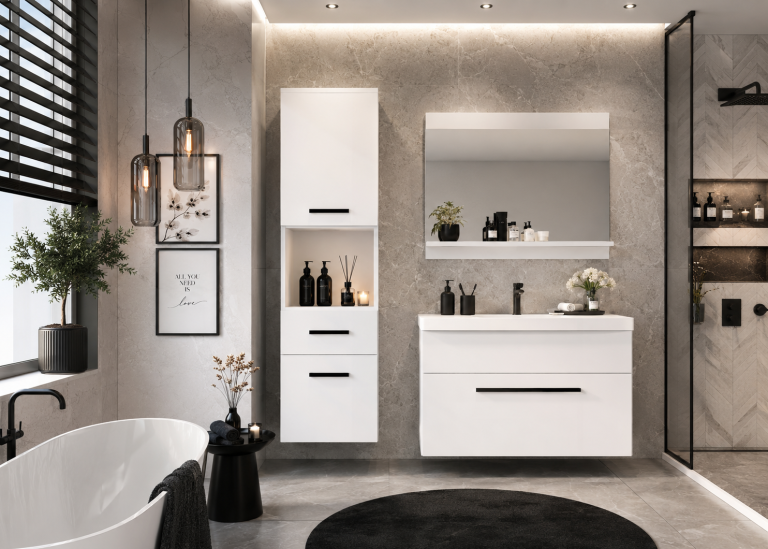 Meble łazienkowe szafki z umywalką z lustrem białe mat Producent ROD M 3/0/W/W/0/ZW