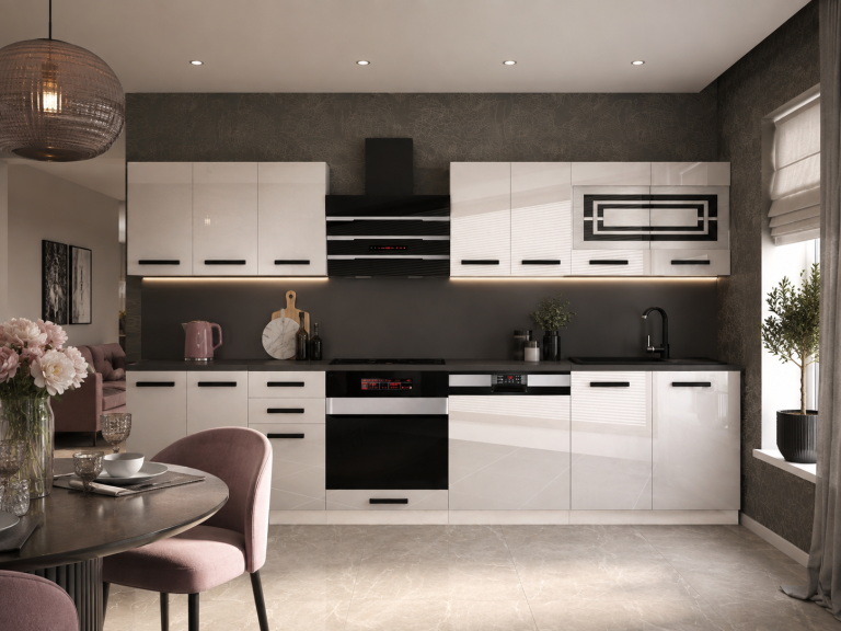 Meble kuchenne Premium Full Version 300 cm białe połysk z blatem Producent INF LUCY/0/WT/W/B/B1