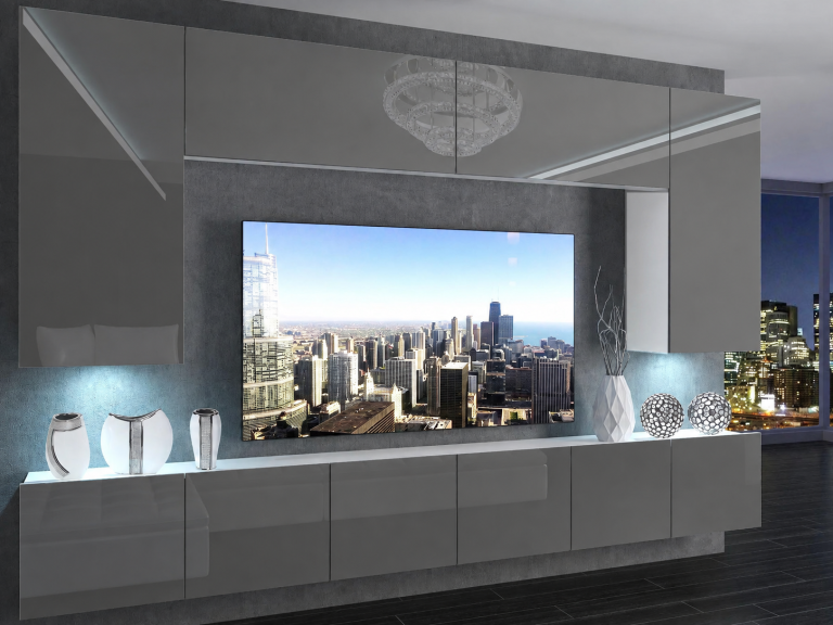 Meblościanka 300 cm TV/RTV szara połysk Producent IMP 2/5/W/S/0/0