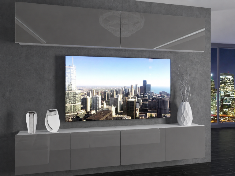 Meblościanka 200 cm TV/RTV szara połysk Producent IMP 6/5/W/S/0/0