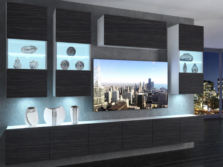 Meblościanka 300 cm TV/RTV czarna heban Producent IMP 5/5/W/HK/0/0