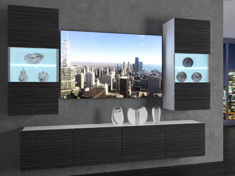 Meblościanka 200 cm TV/RTV czarna heban Producent IMP 7/5/W/HK/0/0