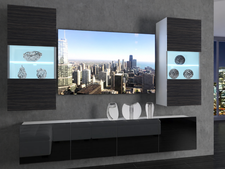 Meblościanka 200 cm TV/RTV czarna heban Producent IMP 7/5/W/HKB/0/0
