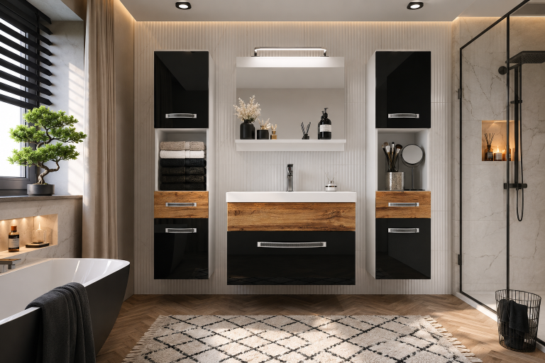Zestaw mebli łazienkowych Glamour 114 GLA PM 6/0/W/BDW/0/MB/PP
