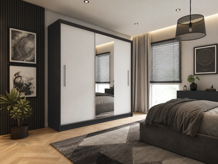 Szafa przesuwna 232 cm z lustrem biała mat Producent MES PRIMO SZP4/2/1B/2W1L/0/AL