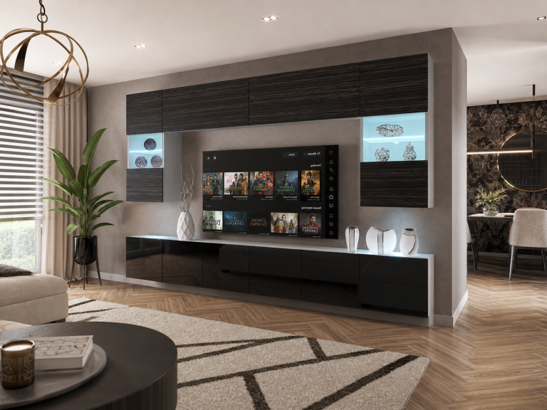 Meblościanka 300 cm TV/RTV czarna heban Producent IMP 1/5/W/HKB/0/0