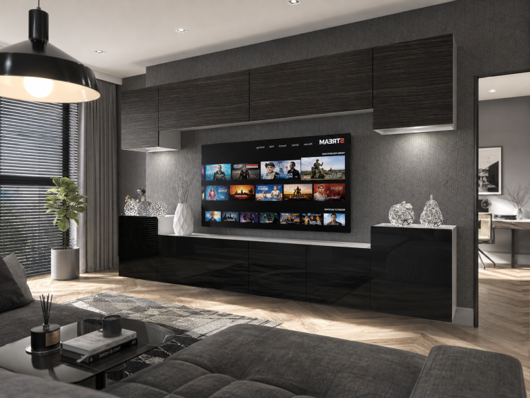 Meblościanka 300 cm TV/RTV czarna heban Producent IMP 4/5/W/HKB/0/0