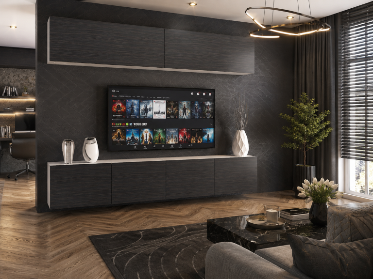 Meblościanka 200 cm TV/RTV czarna heban Producent IMP 6/5/W/HK/0/0