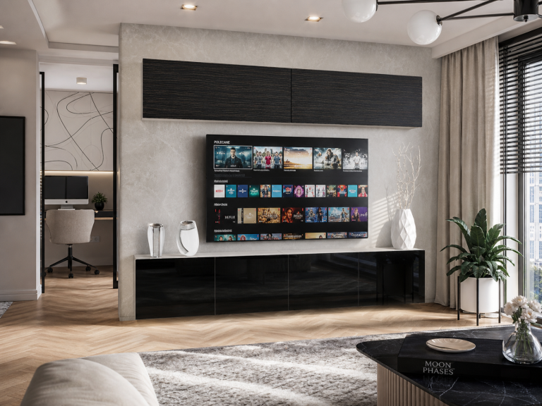 Meblościanka 200 cm TV/RTV czarna heban Producent IMP 6/5/W/HKB/0/0