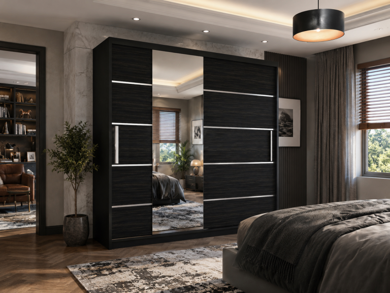 Szafa przesuwna 200 cm z lustrem czarna heban ciemna Producent MBP SZP1/2/B/HK/0/AL