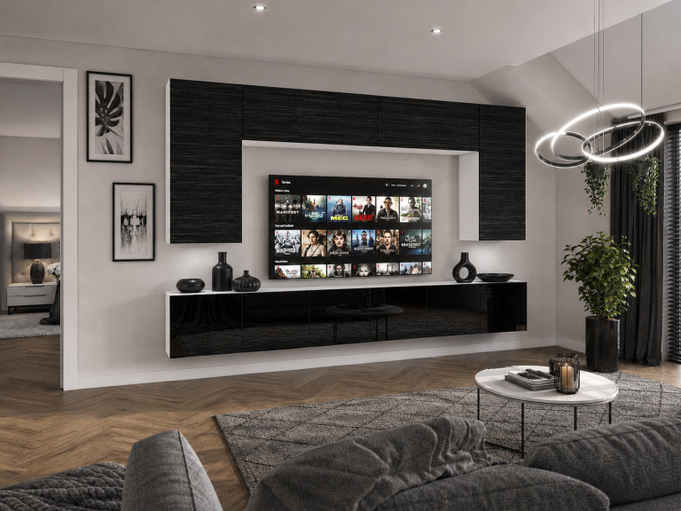 Meblościanka 300 cm TV/RTV czarna heban Producent IMP 2/5/W/HKB/0/0