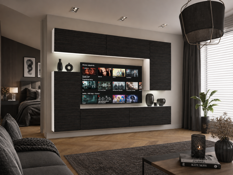 Meblościanka 250 cm TV/RTV czarna heban Producent IMP 8/5/W/HK/0/0
