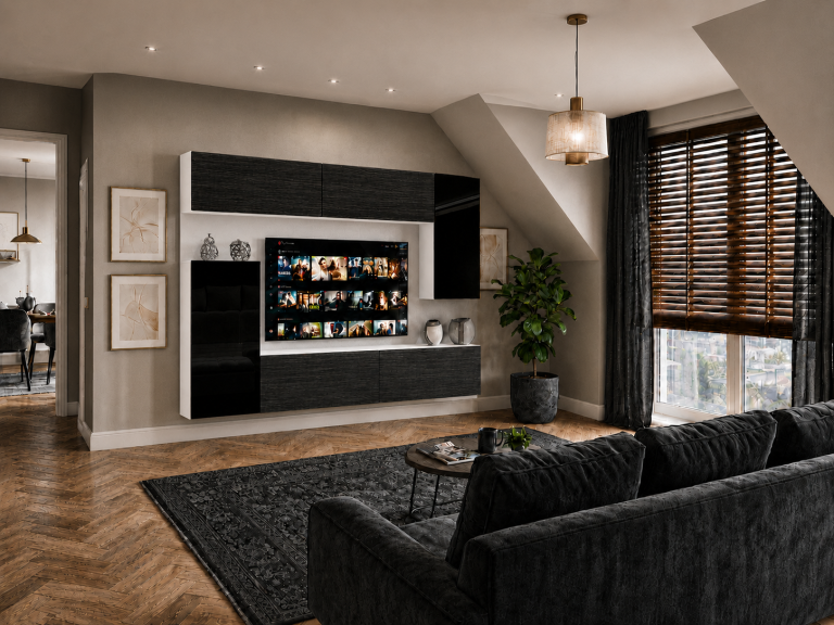 Meblościanka 250 cm TV/RTV czarna heban Producent IMP 8/5/W/HKBBHK/0/0