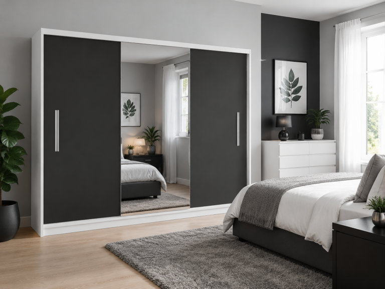 Szafa przesuwna 232 cm z lustrem czarna heban ciemna Producent MES PRIMO SZP4/2/1W/2B1L/0/AL