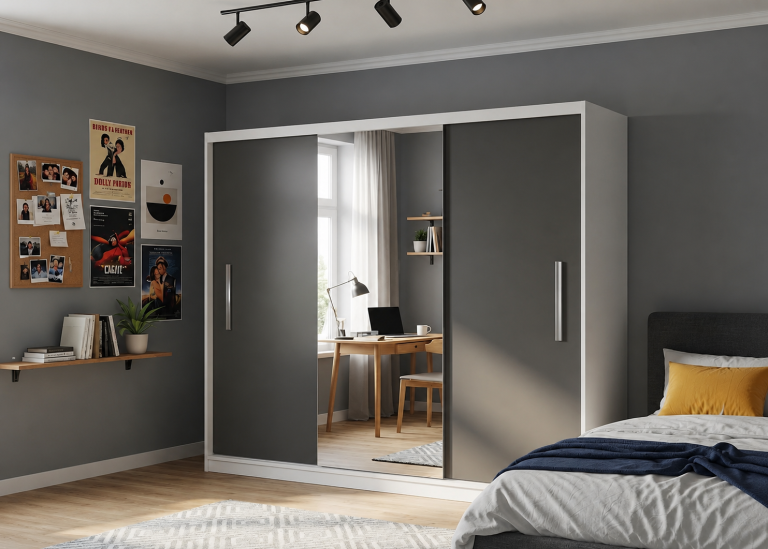 Szafa przesuwna 232 cm z lustrem czarna heban ciemna Producent MES PRIMO SZP4/2/1W/2B1L/0/AL