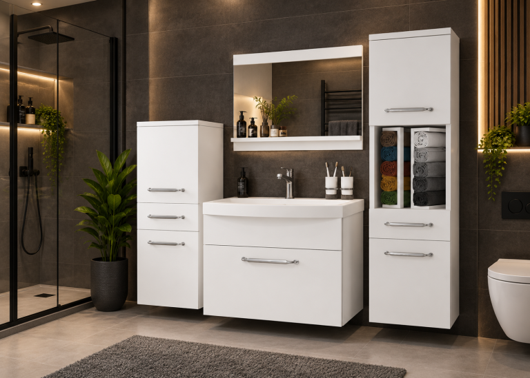 Meble łazienkowe szafki z umywalką z lustrem białe mat Producent ROD PRIMO M 5/0/W/W/0/ZINC