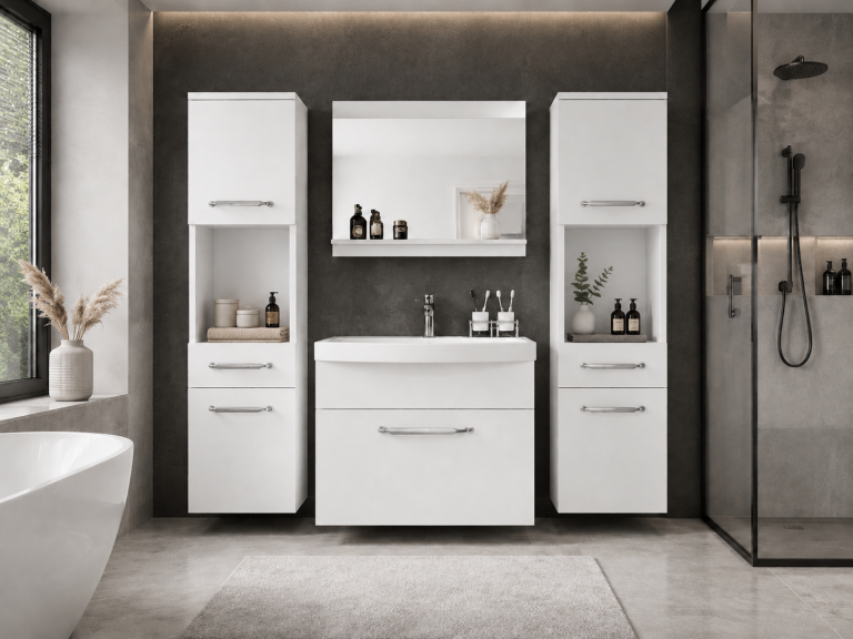 Meble łazienkowe szafki z umywalką z lustrem białe mat Producent ROD PRIMO M 6/0/W/W/0/ZINC