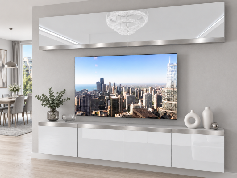 Meblościanka Prestige 200 cm TV/RTV biała połysk Producent IMP P Brando 6/5/W/W/0/0/SL