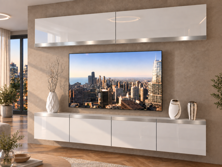 Meblościanka Prestige 200 cm TV/RTV biała połysk Producent IMP P Brando 6/5/W/W/0/0/SL