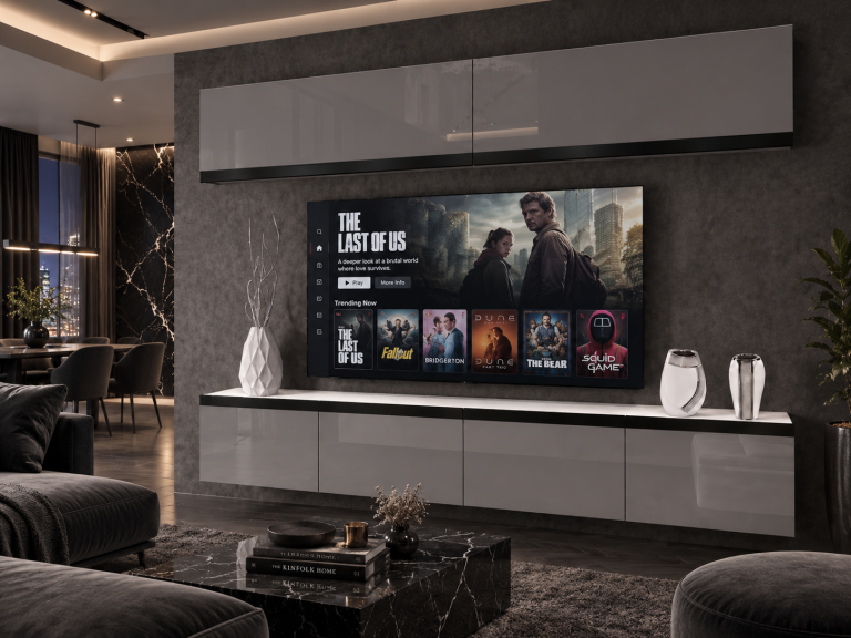 Meblościanka Prestige 200 cm TV/RTV szara połysk Producent IMP P Brando 6/5/W/S/0/0/CM