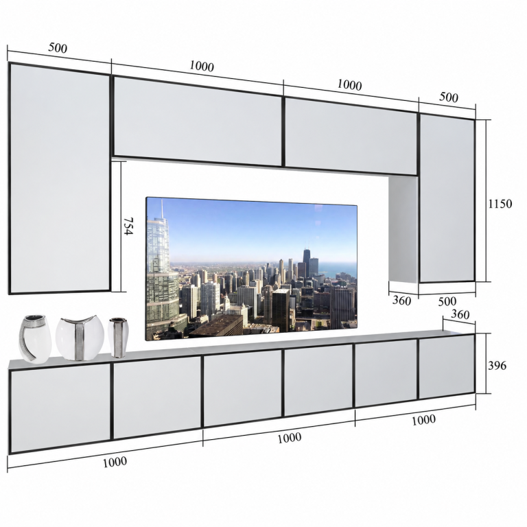 Meblościanka Linea 300 cm TV/RTV biała połysk Producent IMP L Monroe 2/5/W/W/0/0