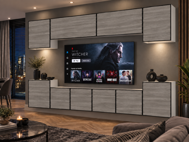Meblościanka Linea 300 cm TV/RTV szary antracyt grafitowy Producent IMP L Hepburn 4/5/W/GW1/0/0