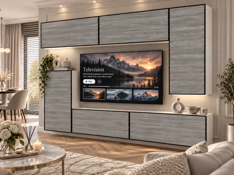 Meblościanka Linea 250 cm TV/RTV szara antracyt grafitowa Producent IMP L Woody 8/5/W/GW1/0/0