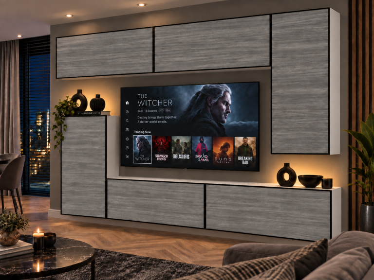 Meblościanka Linea 250 cm TV/RTV szara antracyt grafitowa Producent IMP L Woody 8/5/W/GW1/0/0