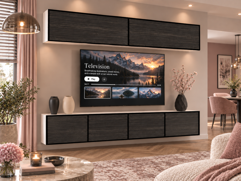 Meblościanka Linea 200 cm TV/RTV czarna heban Producent IMP L Brando 6/5/W/HK/0/0