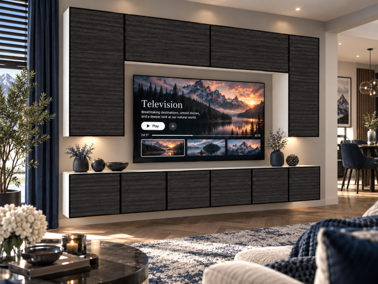 Meblościanka Linea 300 cm TV/RTV czarna heban Producent IMP L Monroe 2/5/W/HK/0/0
