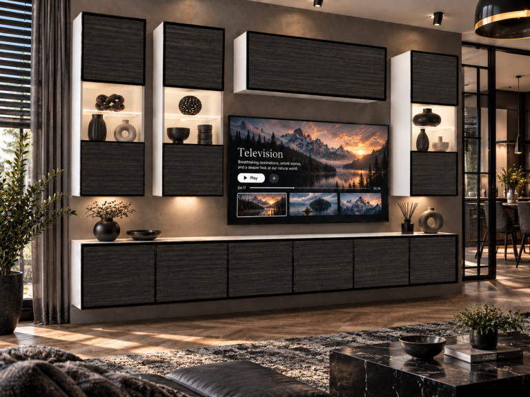 Meblościanka Linea 300 cm TV/RTV czarna heban Producent IMP L Pacino 5/5/W/HK/0/0