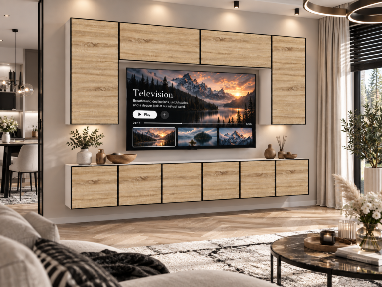 Meblościanka Linea 300 cm TV/RTV dębowa dąb wotan dąb sonoma Producent IMP L Monroe 2/5/W/DS/0/0