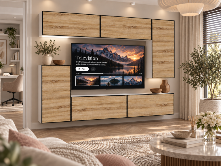 Meblościanka Linea 250 cm TV/RTV dębowa dąb wotan dąb sonoma Producent IMP L Woody 8/5/W/DS/0/0