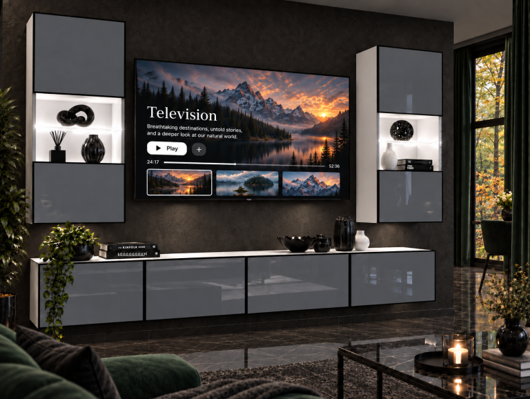 Meblościanka Linea 200 cm TV/RTV szara połysk Producent IMP L Keanu 7/5/W/S/0/0
