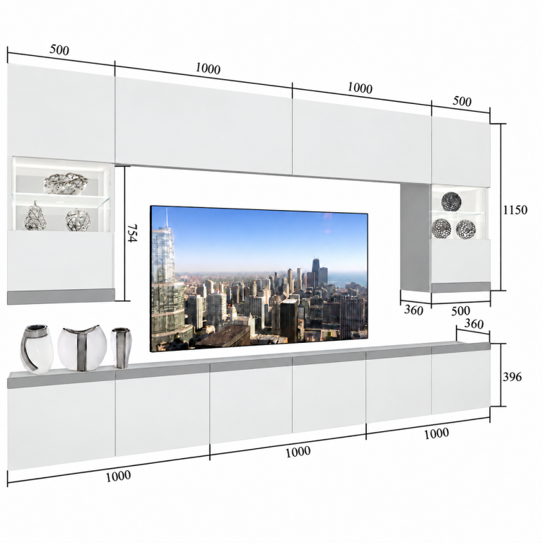 Meblościanka Prestige 300 cm TV/RTV biała połysk Producent IMP P1 Nolan 1/5/W/W/0/0/CM