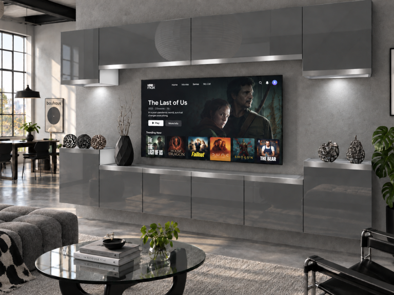 Meblościanka Prestige 300 cm TV/RTV szara połysk Producent IMP P Hepburn 4/5/W/S/0/0/SL