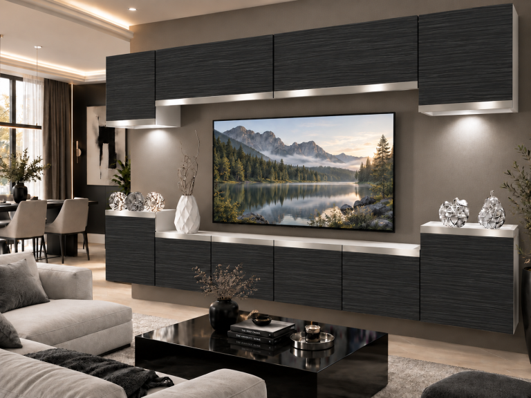 Meblościanka Prestige 300 cm TV/RTV czarna heban Producent IMP P Hepburn 4/5/W/HK/0/0/SL
