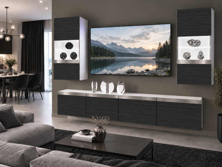 Meblościanka Prestige 200 cm TV/RTV czarna heban Producent IMP P Keanu 7/5/W/HK/0/0/SL