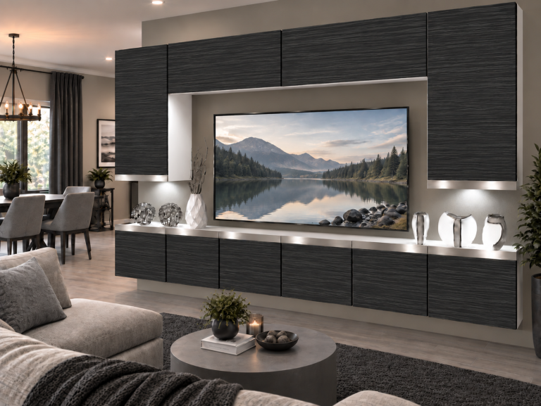 Meblościanka Prestige 300 cm TV/RTV czarna heban Producent IMP P Monroe 2/5/W/HK/0/0/SL