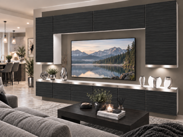 Meblościanka Prestige 300 cm TV/RTV czarna heban Producent IMP P Monroe 2/5/W/HK/0/0/SL
