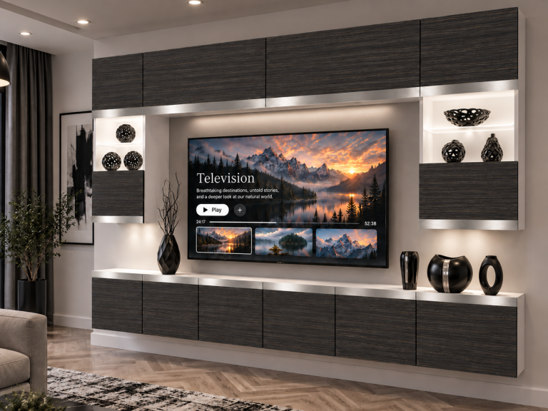 Meblościanka Prestige 300 cm TV/RTV czarna heban Producent IMP P2 Nolan 1/5/W/HK/0/0/SL