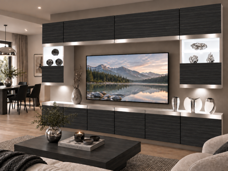 Meblościanka Prestige 300 cm TV/RTV czarna heban Producent IMP P2 Nolan 1/5/W/HK/0/0/SL