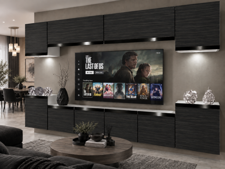 Meblościanka Prestige 300 cm TV/RTV czarna heban Producent IMP P Hepburn 4/5/W/HK/0/0/CP