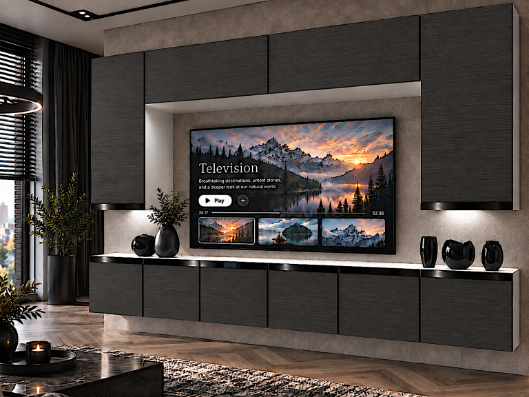 Meblościanka Prestige 300 cm TV/RTV czarna heban Producent IMP P Monroe 2/5/W/HK/0/0/CP
