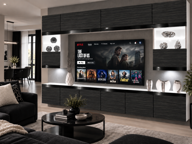 Meblościanka Prestige 300 cm TV/RTV czarna heban Producent IMP P2 Nolan 1/5/W/HK/0/0/CP