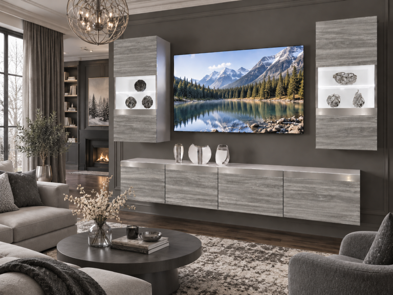 Meblościanka Prestige 200 cm TV/RTV szara antracyt grafitowa Producent IMP P Keanu 7/5/W/GW1/0/0/SL