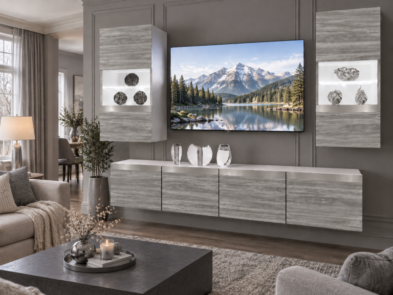 Meblościanka Prestige 200 cm TV/RTV szara antracyt grafitowa Producent IMP P Keanu 7/5/W/GW1/0/0/SL